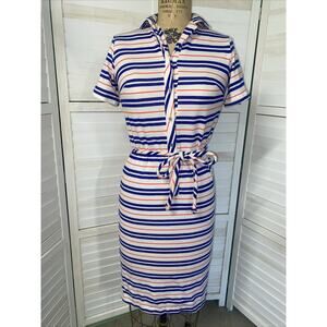 Vintage Lady Bayard 60s Striped Shirt Dress Sheath Pencil Knit Belted Small/Med
